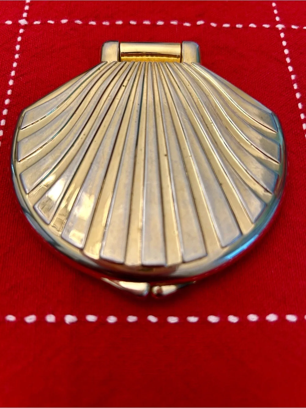 Gold Tone Seashell Compact Mirror Double Mirror Pocket Compact Magnifying